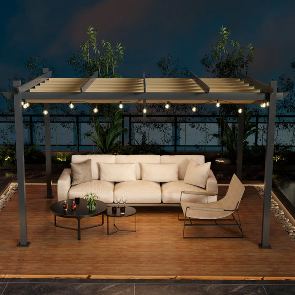 10x13 Ft Aluminum Pergola with Retractable Canopy