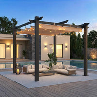 Outdoor Pergola with Retractable Canopy, Heavy-Duty Metal Frame and Adjustable Patio Shade Roof