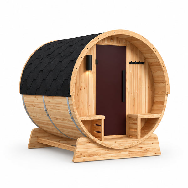 4-Person Electric Heater Outdoor Cedar Barrel Steam Sauna Front Porch Canopy - ETL Certified