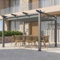 Outdoor Pergola with Retractable Canopy, Heavy-Duty Metal Frame and Adjustable Patio Shade Roof