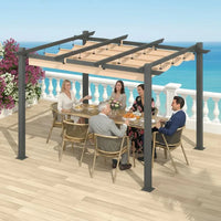 Outdoor Pergola with Retractable Canopy, Heavy-Duty Metal Frame and Adjustable Patio Shade Roof