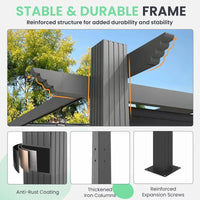 Outdoor Pergola with Retractable Canopy, Heavy-Duty Metal Frame and Adjustable Patio Shade Roof