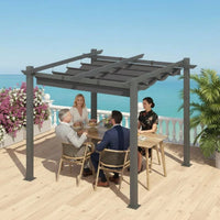 Outdoor Pergola with Retractable Canopy, Heavy-Duty Metal Frame and Adjustable Patio Shade Roof