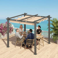 Outdoor Pergola with Retractable Canopy, Heavy-Duty Metal Frame and Adjustable Patio Shade Roof