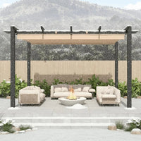 Outdoor Pergola with Retractable Canopy, Heavy-Duty Metal Frame and Adjustable Patio Shade Roof