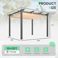 Outdoor Pergola with Retractable Canopy, Heavy-Duty Metal Frame and Adjustable Patio Shade Roof