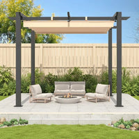Outdoor Pergola with Retractable Canopy, Heavy-Duty Metal Frame and Adjustable Patio Shade Roof
