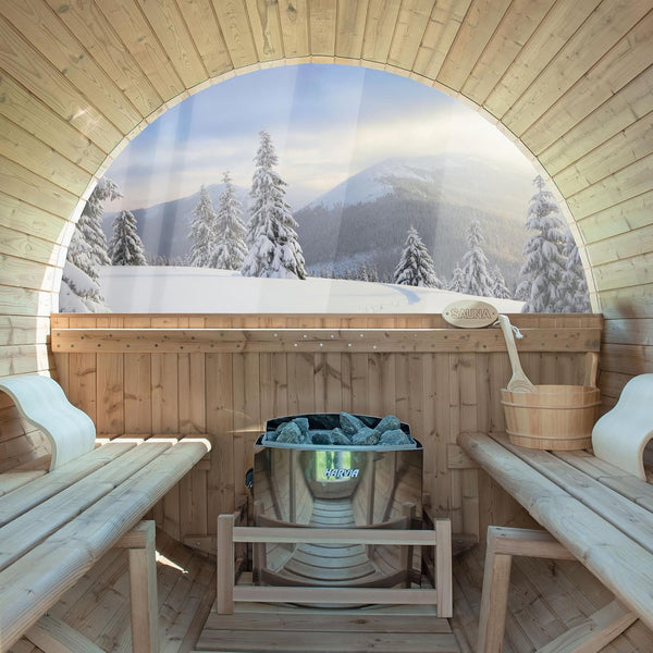 2-Person Thermo Pine Barrel Sauna with Harvia Heater, 4'x6'