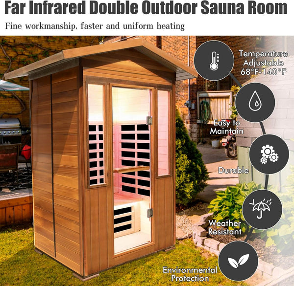 2-Person Outdoor Infrared Sauna Room 1800W – Cedar & Okoume