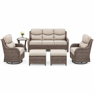 6-Piece Wicker Patio Set with Swivel Rockers & Thick Cushions