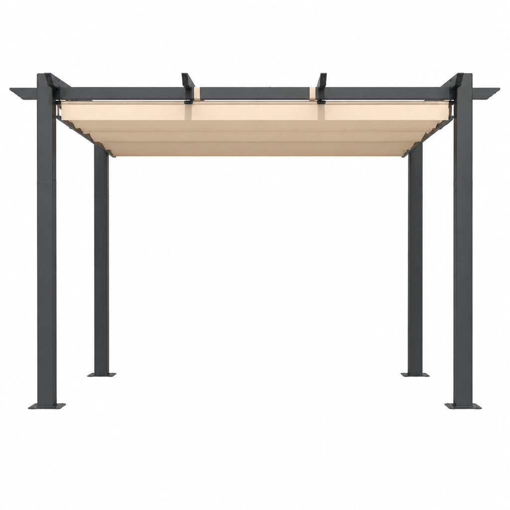 Outdoor Pergola with Retractable Canopy, Heavy-Duty Metal Frame and Adjustable Patio Shade Roof