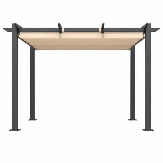 Outdoor Pergola with Retractable Canopy, Heavy-Duty Metal Frame and Adjustable Patio Shade Roof