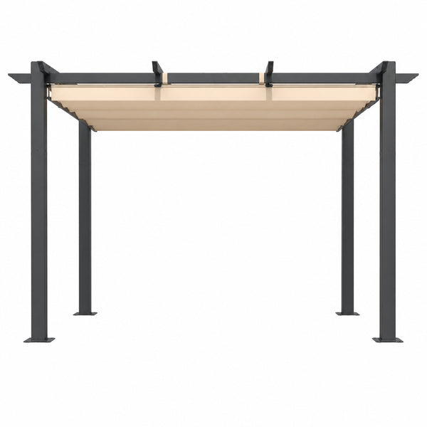 Outdoor Pergola with Retractable Canopy, Heavy-Duty Metal Frame and Adjustable Patio Shade Roof