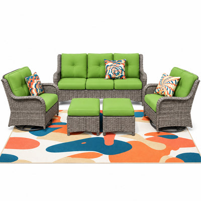6-Piece Patio Sofa Set with Swivel Rockers & Green Cushions