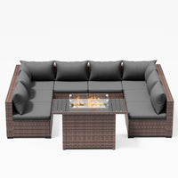 Patio Furniture Set, Outdoor Patio Furniture Wicker Sectional Furniture Couch Set, 9 Pieces Outdoor Sectional Sofa with Fire Pit Table, Outdoor Patio Set for Outdoor Furniture (Grey) — product view 7